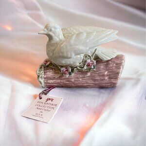 1997 Von Rattibor White Bird Figurine Pink Log Ceramic Art Sculpture USA Signed